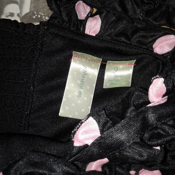 SOLD Vtg 90s Y2K Button Up Ruffled Pink Polka Dot Black Prairie Dress Jumper M - Picture 10 of 14